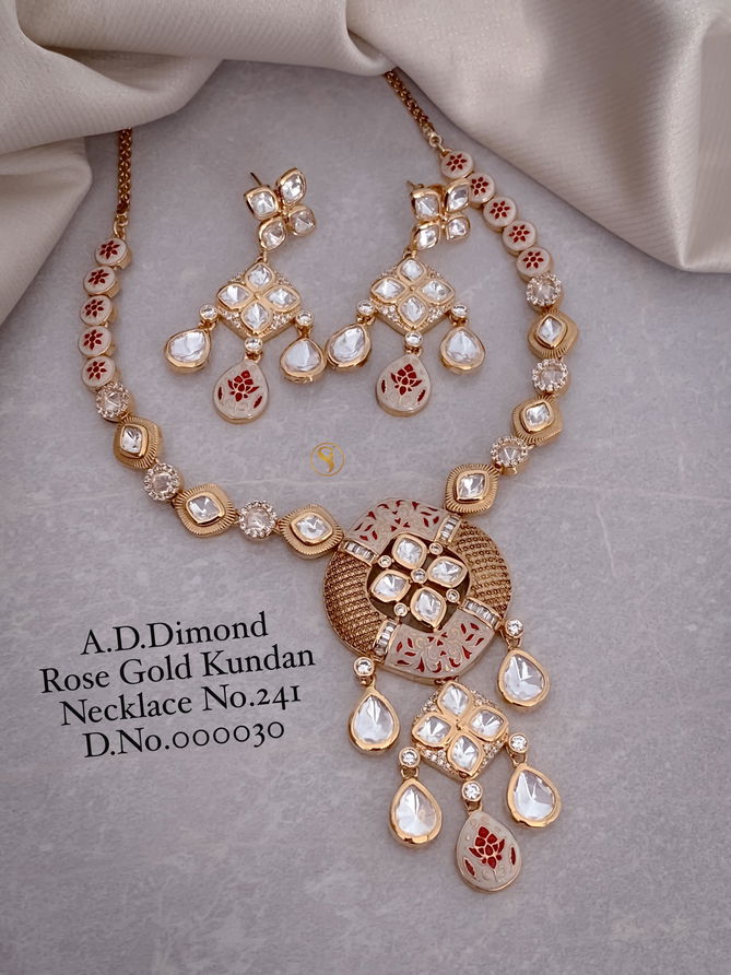 1 Designer AD Diamond Rose Gold Kundan Necklace Wholesale Shop In Surat
